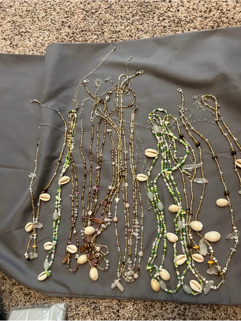 Beaded Shell Waist Beads in Green and Natural Tones